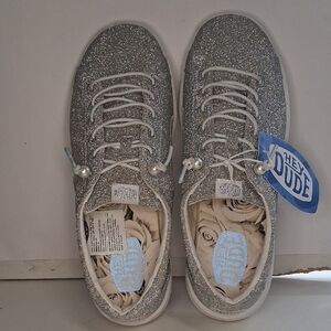 Hey Dude Silver Glitter Women's Athletic Sneakers